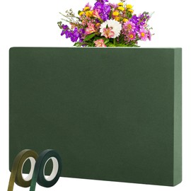 Elcoho 1 Pack Large Floral Foam Base 15.7"L x 11.8"W x 2.4"H Floral Foam Block with 2 Floral Tape Wet Dry Floral Foam Brick for Home Wedding Centerpieces Fresh or Artificial Flowers DIY Arts Crafts