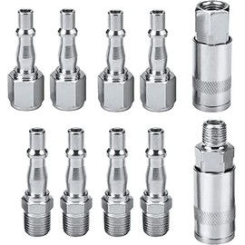 Nutmanel 1/4" BSP Air Line Hose Compressor Fitting Pcl Air Fittings, 10 Pcs 1/4 BSP Airline Fittings Coupling Connector Male Female, Air Coupler Compressor Fittings Quick Release