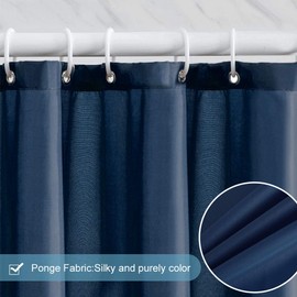 Furlinic Shower Curtain Mould Proof Wetroom Bathroom Polyester Fabric Navy Shower Curtains Liner Waterproof Rustproof Washable Weighted with 16 Hooks Extra Wide 244x200cm 96x78 Inch.