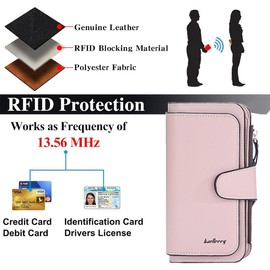 Cartera Mujer, Largo Billeteras de PU Piel con Cremallera,Carteras de Dama para Dinero en Efectivo y Monedas y Tarjetas,Tres Capas de Gran Capacidad Cartera (Rosa)