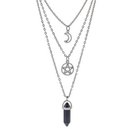 MJartoria Moon Pentagram Necklace Crystal Chakra Pendant Layered Necklaces for Women Choker Necklace Gothic Jewelry Y2K Goth Accessories (Dark Blue, Moon Pentagram)