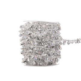 YoungJewl - Guirnalda de vidrio de 33 pies de Navidad, rollos de abalorio de vidrio iridiscente transparente y guirnalda de abalorio plateadas para decoración de árbol de Navidad, boda, fiesta