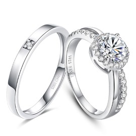 FANCIME Women's Men's Sterling Silver Ring, "Sparkling Starry Light" Pairing, Single Ground, Top Grade Zirconia, Ring, Width 0.07 inch (1.8 mm), Width 0.1 inch (2.55 mm), Silver S925, Couples, Reward,