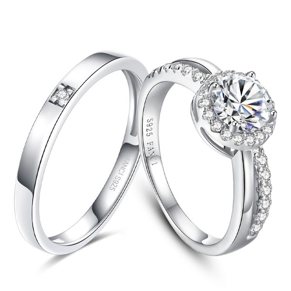 FANCIME Women's Men's Sterling Silver Ring, "Sparkling Starry Light" Pairing,