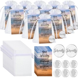 Set of 10 Serenity Sign Pocket Token Coins Charm Inspirational Serenity Courage Poem Cards White Organza Bags Pocket Tokens Mean Health Luck Healing Serenity Prayer Gifts for Family Friends