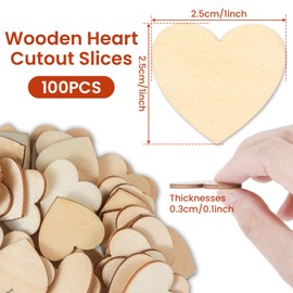 100Pcs 1inch Wooden Hearts for Crafts Writable Heart Shape Wooden Slices Small Wood Hearts Cutout Slices DIY Unfinished Wooden Ornaments Embellishments Craft Heart Sign Tag for Wedding Party Birthday