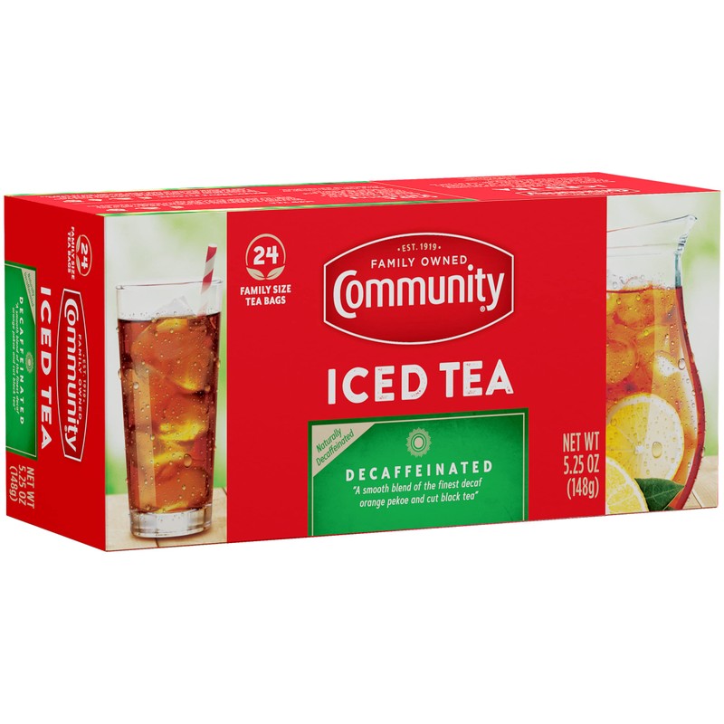 Community Coffee Decaf Tea, 24 Family Size Tea Bags (Pack