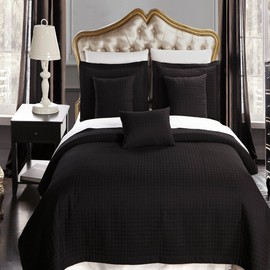 Royal Hotel Bedding Quilt Sets 7PC Bedding Set Bedspread Checkered Quilt Bed in a Bag Sheets and Coverlet Sets, Queen Size Quilt, Black Quilt
