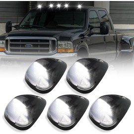 New LED Cab Roof Marker Lights Top Clearance Running Lights for F250 F350 F450 F550 Super Duty 1999-2016, F650 F750 2004-2017, Smoked Lens White LED Cab Marker Lamps, 5 PCS