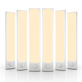 AVEVA Under Cabinet Lighting，6 Pack Motion Sensor Light Indoor，Wireless USB Rechargeable Magnetic Closet Lights，32 LED Under Counter Lights for Kitchen，Wardrobe，Hallway，Stairs，8 inch Warm White Light