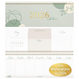 KIND OF HAZEL Desk Calendar 2026 Landscape Format Weekly Planner with To-Do Lists, Notes, Birthday Calendar, Affirmations, Spiral Bound, Gold Foil Embossing Desk Calendar, Green