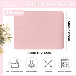 Newwiee 48 Pcs Fleece Throw Blankets Bulk Outdoor Wedding Guest Gifts Soft Lightweight Sleepover Lap Blankets Pet Home Sofa Couch Office Donation Homeless, 50 x 60 Inch (Rose Pink)