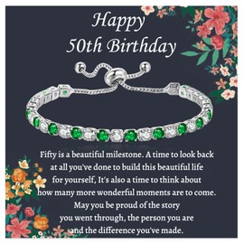 YOKIKA 50th Birthday Gifts for Women, Green&Silver Bracelet for Women Presents for 50th Birthday, Adjustable Sterling Silver Bracelets Jewellery Gifts for Mum Grandma Auntie Her Womens Christmas