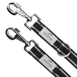 BedDog® Willy Dog Lead, Adjustable in 3 Lengths, Double Lead, Lead Lead, Running Lead, Medium and Large Dogs, Total Length 2 m, Black/Neon