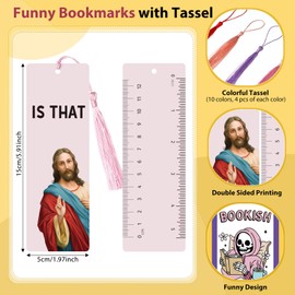 Funrous 36 Sets Funny Bookmarks with Tassel Christian Jesus Bookmark Fun Cute Book Lovers Reader Bookish Gifts for Women Men Adults Travel School Teacher Office Supplies