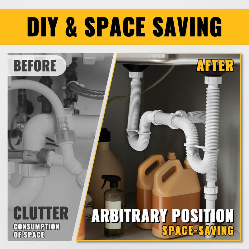 VIVIDA Double Sink Drain Kit, 1-1/2" Flexible Sink P Trap,