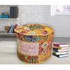 DK Homewares Indian Round Stool Patchwork Embroidered Cotton with Removable