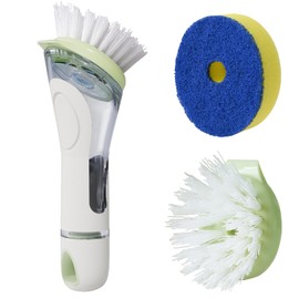 Soap Dispensing Dish Brush with 2 PCS Brush Refills, Dish Scrub Brush with Soap Dispenser, Dish Soap Brush for Dishes, Pans, Sink, Pots