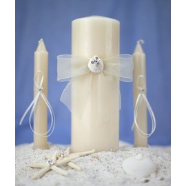 Rhinestone Shell Hawaiian Beach Wedding Unity Candle Set: Candle Color: Ivory
