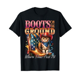 Where Them Fans at Boots On The Ground Western Cat Cowgirl T-Shirt