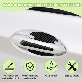 HEVLE 8PCS Car Door Handle Scratch Protector, Car Door Handle Paint Guard Cover, Carbon Fiber Car Door Handle Bowl Sticker, Door Protective Film for Most Car Handles (Black)