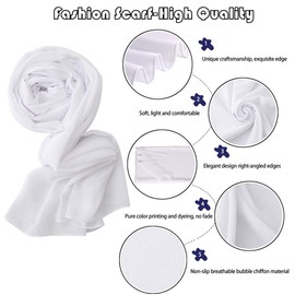 Yeieeo Chiffon Wrap Head Scarf Premium Solid Color Scarf for Women (White)