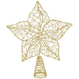 Ornativity Glittered Star Tree Topper - Christmas Gold Sparkle Wire Star Leafy Decoration