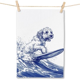 FITIE Funny Surfing Dog Kitchen Towels, Goldendoodle Gifts, Beach Hand Towels for Bathroom, Coastal Nautical Dish Tea Towels for Kitchen Decor, Dog Lover Gifts, Coastal Beach Bathroom Decor,16x24 Inch