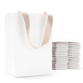 YACEYACE White Gift Bags with Handles, 20Pcs 5.25"x3.75"x8" White Paper Gift Bags with Ribbon Handles Bulk, Small Kraft Paper Bag for Party, Goodie