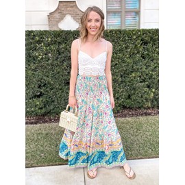 CFLONGE Women's 2024 Bohemian Long Skirts Flowy High Waist A Line Maxi Skirts for Women Summer(Apricot,Large)