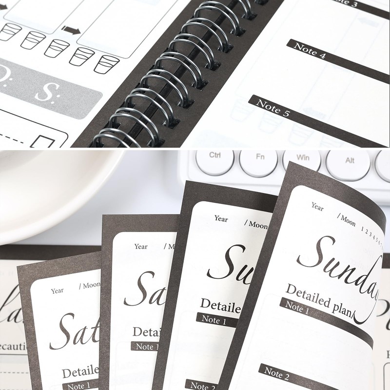 Daily and Weekly Planner,7" x 10" Black Daily Task Notebook