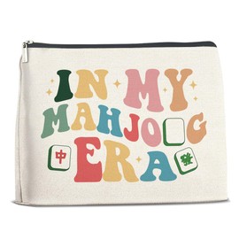 Nurawo Mahjong Gifts Makeup Bag Cosmetic Bags for Women Mahjong Lover Players Makeup Pouch With Zipper Organizer Bag