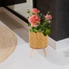 Kisangel Wooden Base Rattan Flower Pot Stand Woven Small Basket