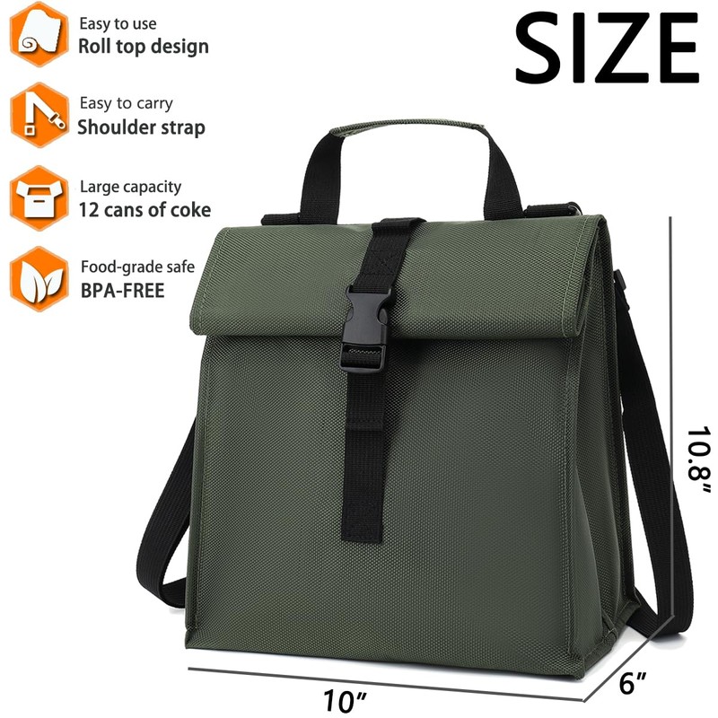 Insulated Lunch Bag for Men/Women/Kids, Roll top Reusable Lunch Box