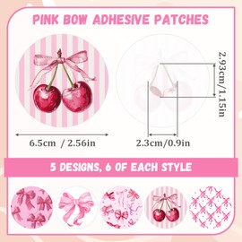 Geiserailie 30 PCS Adhesive Patch Compatible with Freestyle Libre 3 Pre-Cut Flowers Pink Bow NO Glue in The Center Sensor Cover for Continuous Glucose Monitor Long Fixation Flexible Breathable