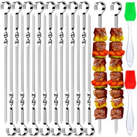 Tuofang Pack of 24 Stainless Steel Barbecue Skewers, Reusable Stainless Steel Kebab, 30 cm Kebab Skewers, Grill Skewer Metal for BBQ Meat Vegetables