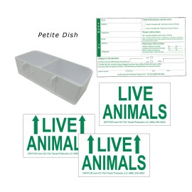 DryFur® Standard Airline Kennel Travel Kit - Petite Food Water Tray - Live Animal Labels