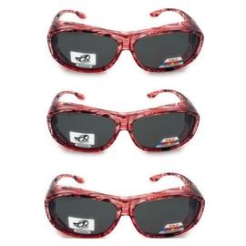 3 Pair Polarized Rhinestone Sunglasses Fit Over Glasses Oval Rectangular Sunglasses (RS2865 Light Red)
