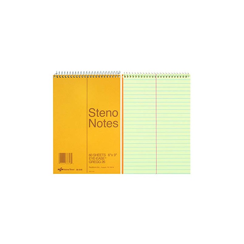 National Steno Notebook, Gregg-Ruled, Green Eye-Ease Paper, Brown Cover, 6"