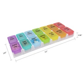 7 Day Weekly Pill AM PM Organizer, ShysTech Large Pill Case Pill Box for Pills/Vitamin/Supplements/Medication (Separable, Small Multi-Color)