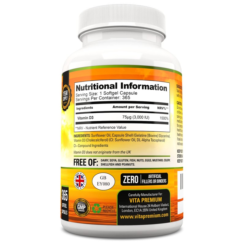 Vitamin D 3,000 IU, High Strength Vitamin D3 Supplement, 365