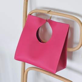 HOXIS Vintage Minimalist Style Soft Pu Leather Handbag Clutch Small Tote (Hot Pink)