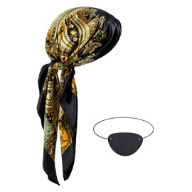 Pirate Hat with Eye Patches Costume Accessories Set For Women Mens Pirate Bandana Pirate Headband Steam Punk Dress Outfit for Adults 1 Pack Black One Size