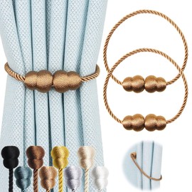 Hangtty Magnetic Curtain Tiebacks 2 Pack Rope Decorative Curtain Tie Backs Elegant Curtain Holders for Drapes Outdoor Window Treatment Holdbacks, Khaki