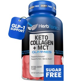 Herbtonics Keto Gummies with MCT + Collagen | Sugar Free MCT Oil Capsules | Anti Aging, Hair Growth, Skin Care & Strong Nails Protein Collagen Gummies | On-The-Go Keto Gummy
