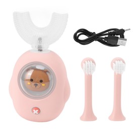 Kids U Shaped Electric Toothbrush Food Grade Silicone USB Charging LED Timing Function Waterproof Electric Toothbrush Pink