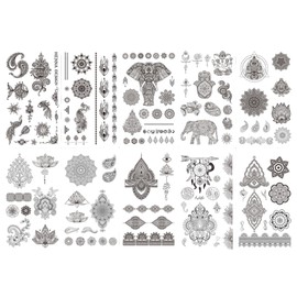 10 Sheets Temporary Tattoos for Men Women Adults, Black Flowers Wild Plant Fake, Semi Permanent Transfer Tattoos Stickers for Neck Arm Hands