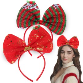 LeeLeeAn Merry Christmas Bow Headband - Xmas Festive Holiday Hair Accessory for Women Men Photos Booth, Cute Christmas head hat toppers (Merry Christmas Headband, One size)