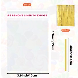 Lemicin 200Pcs Cookie Bags Self Sealing Cellophane Bags 4x6 Inches Plastic Resealable Clear Treat Bags with Twist Ties for Cookies Party Favors Bag