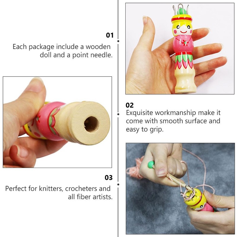 COHEALI Hand-Painted Pattern Wood Knitting Tool 2 Sets Russian Knitting